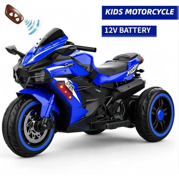 HONGLONG 12V Kids 3 Wheel Electric Ride On Motorcycle with Parent Remote Control, Battery Powered Motorbike Toy 4MPH Low Speed Safe Ride On Vehicle for Boys Girls 3-6 Years Old
