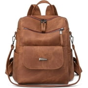 HONGLONG Backpack Purse for Womens, Waterproof PU Leather Backpacks Handbags, Ladies Casual Shoulder Bags Brown