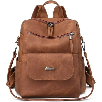 HONGLONG Backpack Purse for Womens, Waterproof PU Leather Backpacks Handbags, Ladies Casual Shoulder Bags Brown
