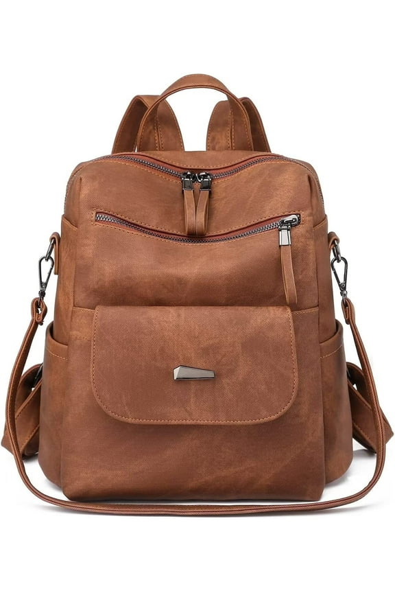 Backpack Purse for Womens, Waterproof PU Leather Backpacks Handbags, Ladies Casual Shoulder Bags Brown