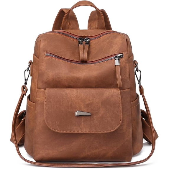 HONGLONG Backpack Purse for Womens, Waterproof PU Leather Backpacks Handbags, Ladies Casual Shoulder Bags Brown
