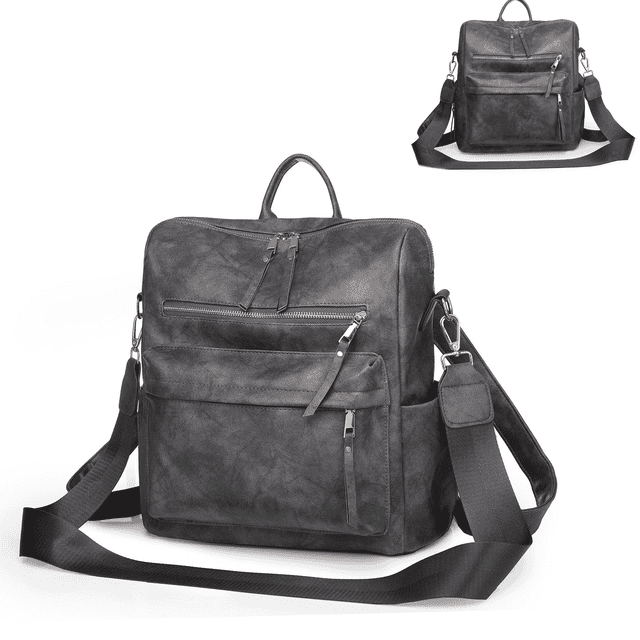 HONGLONG Casual PU Leather Backpack Purse for Women Convertible Travel Shoulder Bag Handbags Black