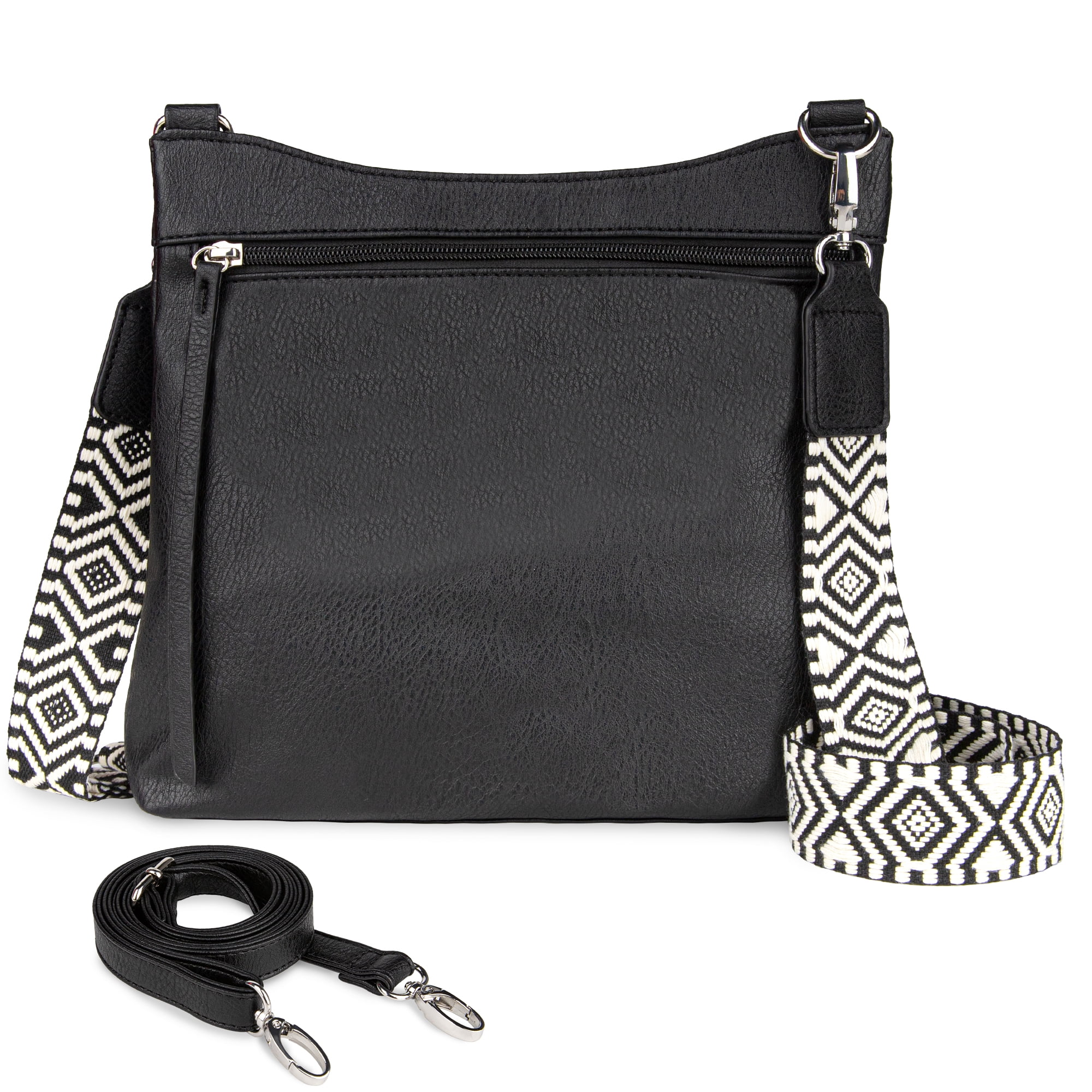 HONGLONG Leather Crossbody Bags for Women, Crossbody Purse with Guitar Strap Zipped Pockets Handbag Shoulder Bag