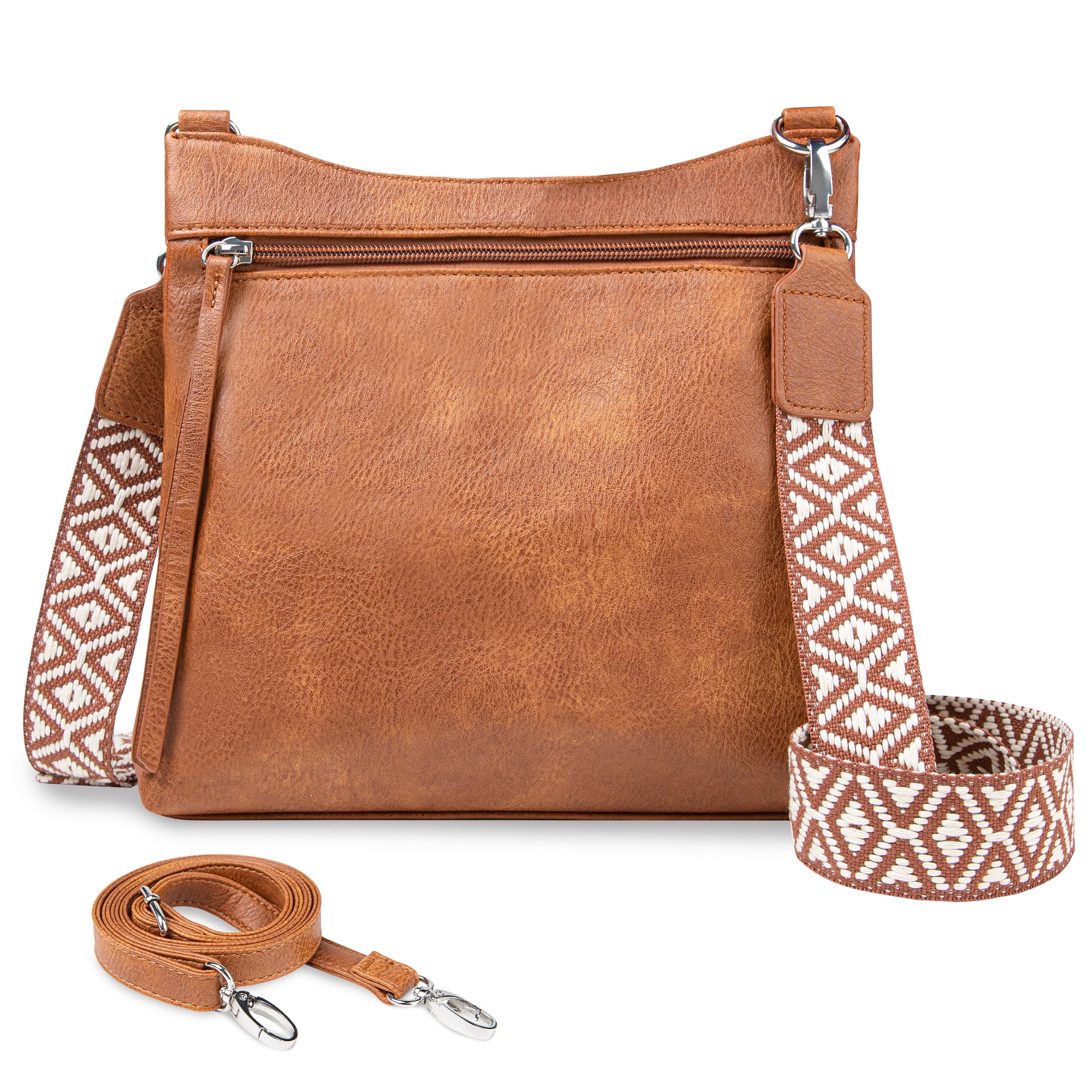 HONGLONG Leather Crossbody Bags for Women, Hobo Purses with Strap Zipped Pockets  Handbag Shoulder Bag