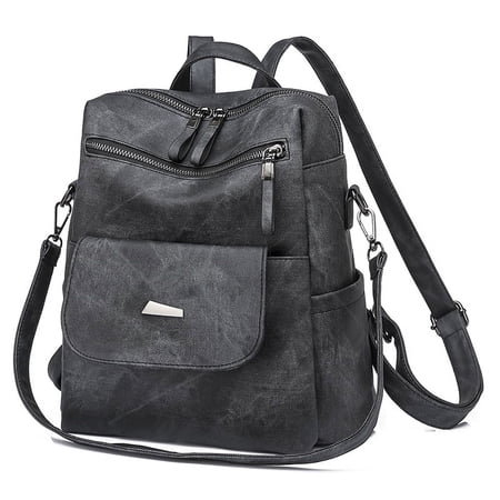 HONGLONG PU Leather Backpack Purse for Women Casual Handbag Ladies Shoulder Bags Black