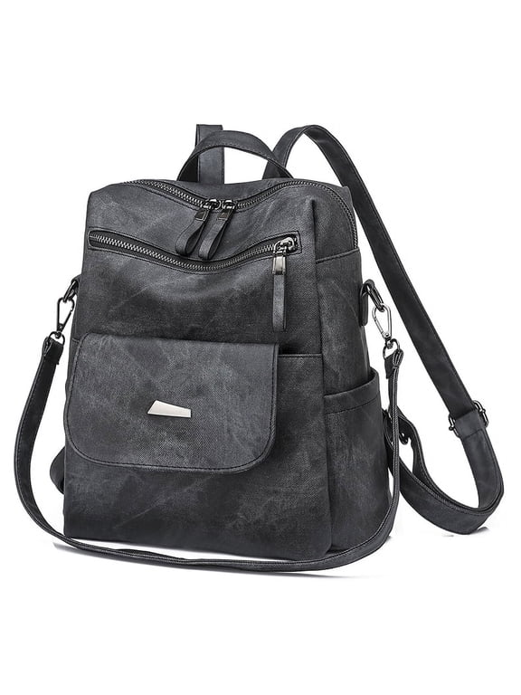PU Leather Backpack Purse for Women Casual Handbag Ladies Shoulder Bags Black