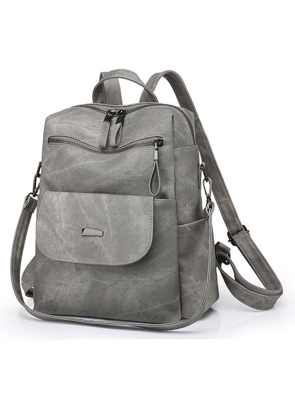PU Leather Backpack Purse for Women Casual Handbag Ladies Shoulder Bags Gray