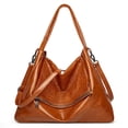 thumbnail image 1 of HONGLONG Tote Shoulder Bag Zipper Crossbody Bag for Women，Leather Handbag for Travel Work and School，Brown, 1 of 9