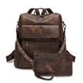 thumbnail image 1 of HONGLONG Women Leather Backpack Purse, Convertible Anti-theft Travel Backpack 2 Pcs Large Capacity Shoulder Bag Handbag Wallet Set for Work Shopping Travel, 1 of 7