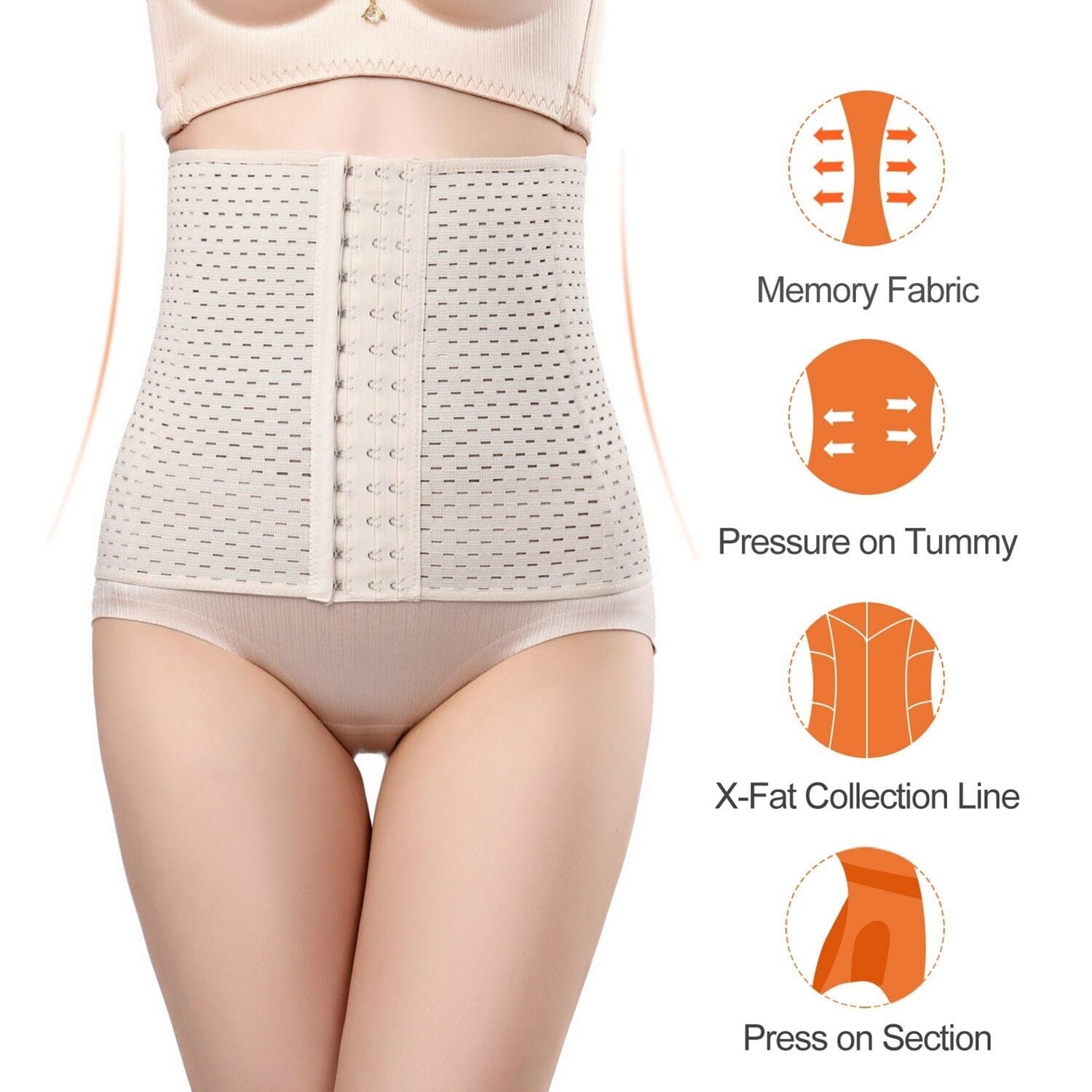 HONGLONG Women's Waist Trainer Corset Tummy Control Body Shaper with Adjustable Hooks Beige 5XL
