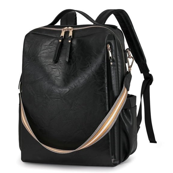 HONGLONG Leather Backpack Purse for Women, Fashion Ladies Waterproof Shoulder Travel Daypacks Bags Black