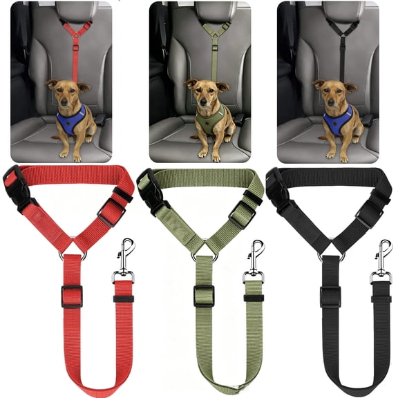 HONGTAITUO 3 Pack Dog Cat Car Seat Belt, Adjustable Headrest Restraint Pet Safety Seatbelt Harness Leads for Vehicle, Red Blue Black