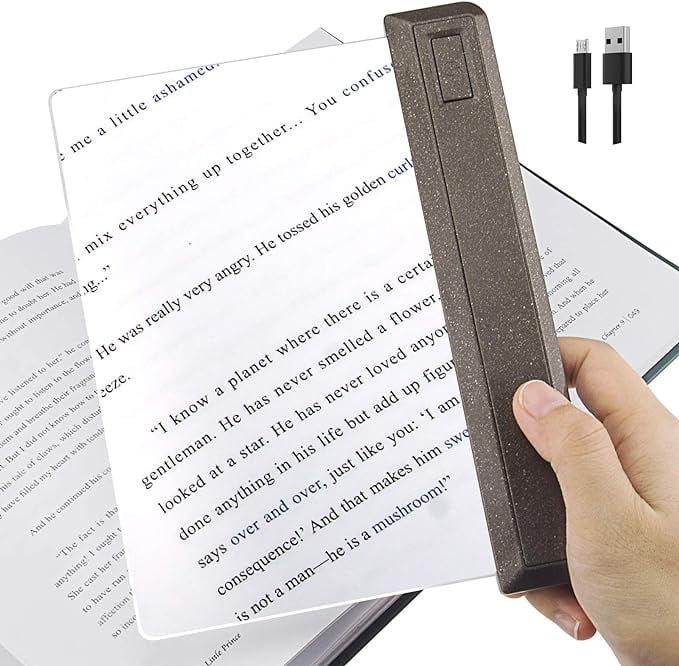 HONGUT Rechargeable Full Page Magnifier, Ultra Bright 12 LEDs Handheld Magnifying Glass with Cool/Warm White Light, Adjustable Brightness Illunimated Magnifier for Eye-Care, Reading Small Prints