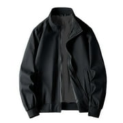 HONGYFEG Mens Black Leather Jacket Spring And Autumn Casual Handsome Pilot Zip Fx Standing Cotton Flannel Shirt For Men Hot Sale