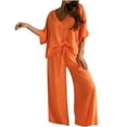thumbnail image 1 of HONHUZH 2 Piece Outfits for Women Summer Suit Short Sleeve Solid Trousers Casual Two-Piece Suit, 1 of 6