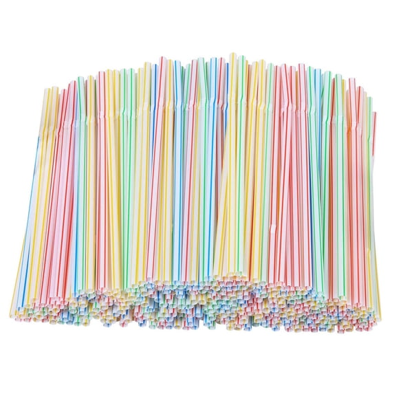 HONHUZH 200 Pieces Plastic Drinking Straws 8 Inches Long Multi-Colored Striped Bedable