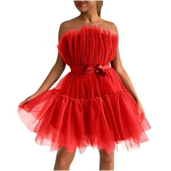 HONHUZH Homecoming Dresses for Teens Women Tulle Dress Sleeveless Short Dress Solid Mesh Princess Steapless XL
