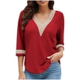 thumbnail image 1 of HONHUZH Lace Tops for Women 2025 Trendy Half Sleeve V-Neck Blouse Boho Lace Tunic Top, 1 of 7