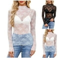 thumbnail image 1 of Turilly Lace Tops for Women 2025 Trendy See Through Stylish Tops Mock Neck Shirts Party Club Night Blouses, 1 of 8