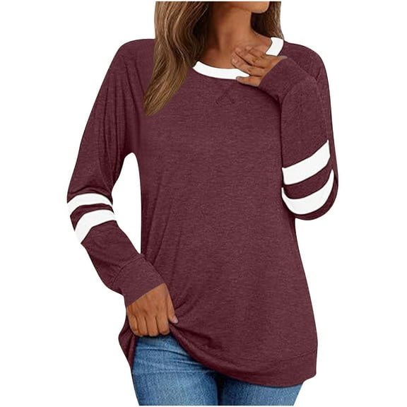 HONHUZH Lace Tops for Women Long Sleeve Crew Neck Casual Striped Tuni Shirts