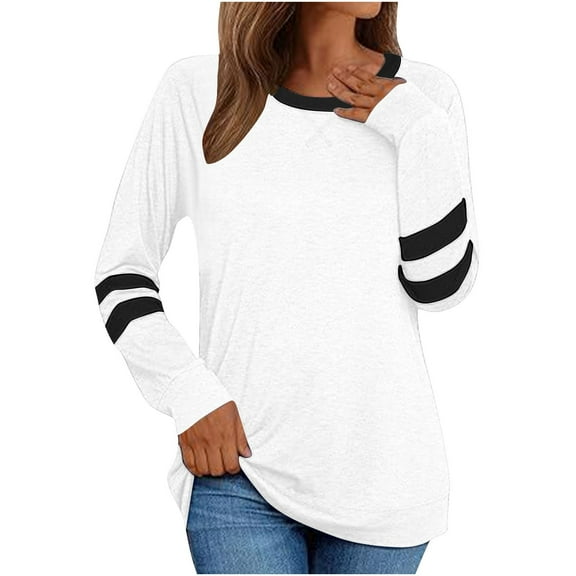 HONHUZH Lace Tops for Women Long Sleeve Crew Neck Casual Striped Tuni Shirts