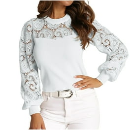 トップス CEaRET Lace Tunic Over Shirt Plus Size Tops for Women 3/4 Sleeve Shirt Patchwork,Womens