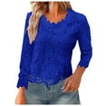 thumbnail image 1 of HONHUZH Lace Tops for Women Rose Graphic Crew Neck Summer Tops Long Sleeve Solid Loose Blouse Tops, 1 of 4
