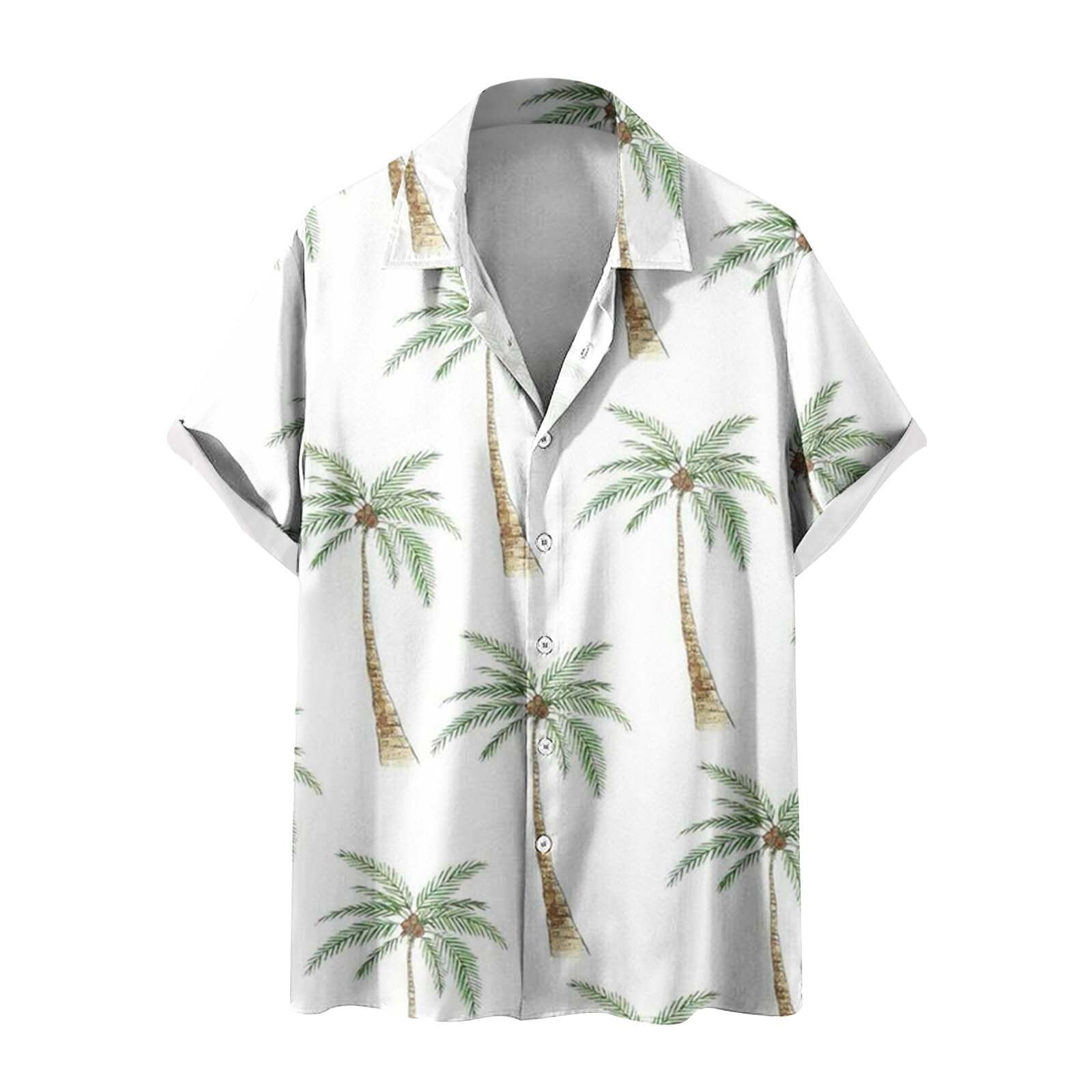 Men's Hawaiian Shirt - Short Sleeve Palm Print Button Down For Summer & Beach