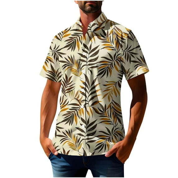 HONHUZH Mens Shirts Clearance Hawaiian Shirt Short Sleeves Printed Button Down Summer Beach Shirts Tops