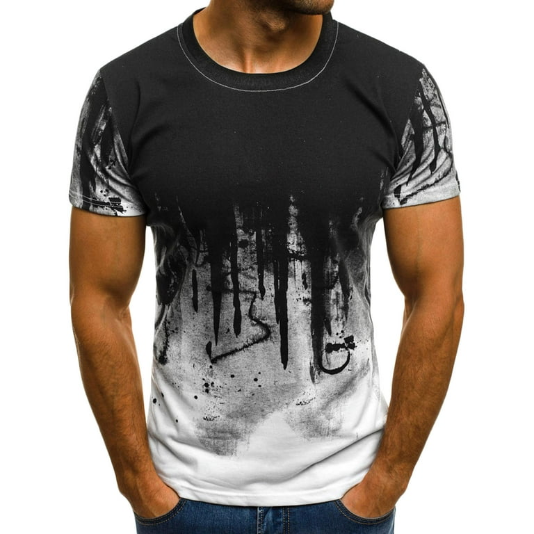 HONHUZH Mens Shirts Clearance,Men Short-Sleeved Printed Color Buttons  Casual T-Shirt Tops 