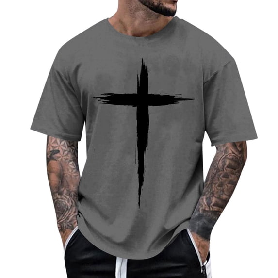 HONHUZH Mens Summer Tops 2026 Cross Graphic Tees Casual Print Crew Neck Pullover T-Shirt Short Sleeve Tees