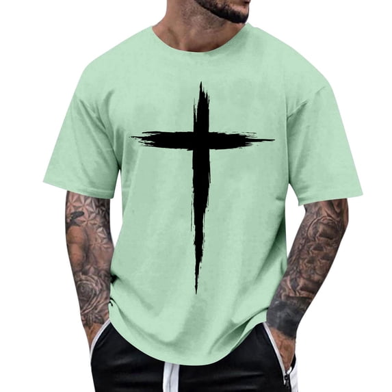 HONHUZH Mens Summer Tops 2026 Cross Graphic Tees Casual Print Crew Neck Pullover T-Shirt Short Sleeve Tees