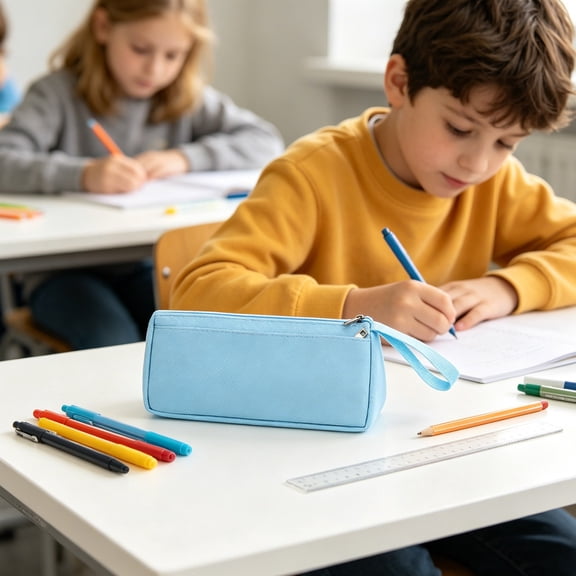 HONHUZH Pencil Pouch Wide Bottom Zipper Pencil Case with Durable Webbing Handle Spacious Pen Organizer