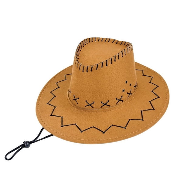 HONHUZH Summer Hats Mens Women Suede Western Cowboy Hat Adjustable Drawstring Jazz Hat