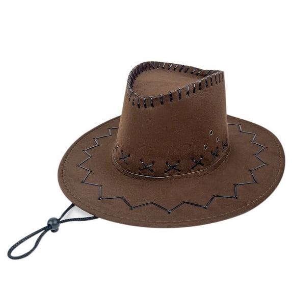 HONHUZH Summer Hats Mens Women Suede Western Cowboy Hat Adjustable Drawstring Jazz Hat