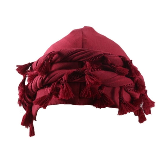 HONHUZH Summer Hats Unisex Satin Lined Headscarf With Tassels And Braids Vintage Turban Cap