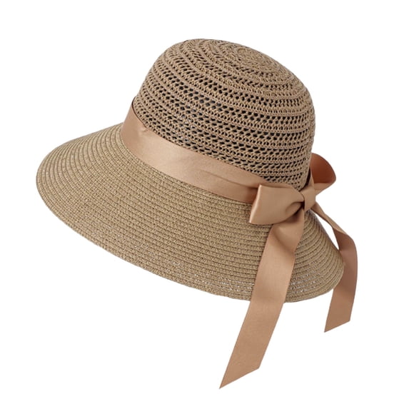 HONHUZH Summer Hats Womens Crochet Bucket Sun Hat With Bow Wide Brim Breathable Summer Beach Cap