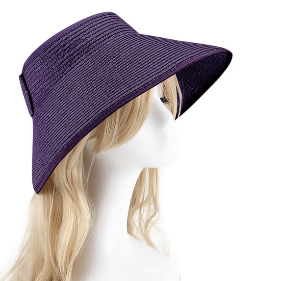 HONHUZH Summer Hats Womens Open Top Straw Sun Visor Hat Foldable Summer Beach Sun Cap