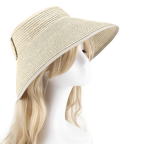 HONHUZH Summer Hats Womens Open Top Straw Sun Visor Hat Foldable Summer Beach Sun Cap