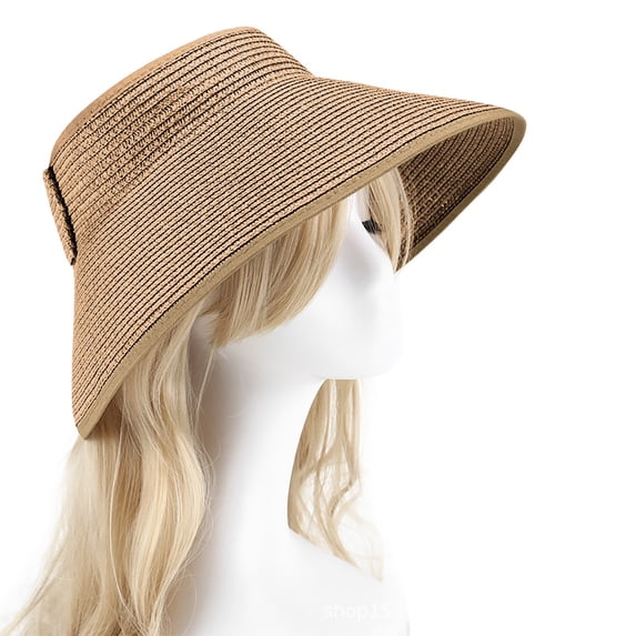 HONHUZH Summer Hats Womens Open Top Straw Sun Visor Hat Foldable Summer Beach Sun Cap