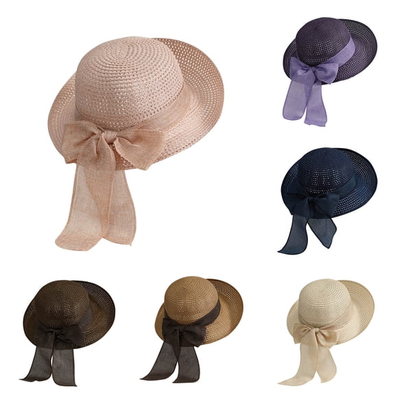HONHUZH Summer Hats Womens Solid Color Bow Detail Sun Hat Summer Beach Fisherman Hat