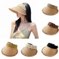 thumbnail image 1 of HONHUZH Summer Hats Womens Summer Wide Brim Visor Hat Ponytail Hole Foldable Sun Protection Cap, 1 of 6