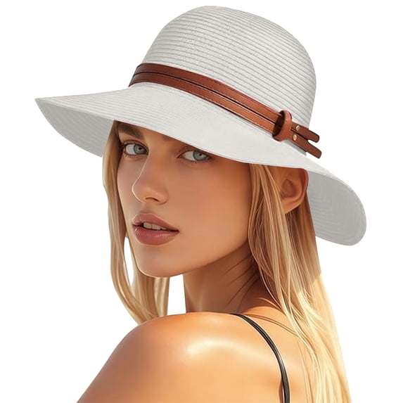 HONHUZH Summer Hats Womens Wide Brim Sun Hat With Leather Belt Foldable Beach Travel Hat