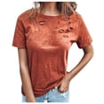 thumbnail image 1 of HONHUZH T Shirts,Women Casual Ripped Short Sleeve Round Neck T-Shirt Solid Color Top, 1 of 5