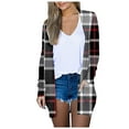 thumbnail image 1 of HONHUZH T Shirts,Women's Solid Color Striped Stitching Long-Sleeved Cardigan Button Coat Printed Plaid Sweater Coat, 1 of 5