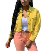 HONHUZH T Shirts,Zipper Denim Jackets for Women - Plus Size Long Sleeve Lapel Denim Coat Winter Casual Tops Outerwear