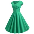 thumbnail image 1 of HONHUZH Women Summer Dresses 2022, 1950S Solid Swing Dress Wedding Guest Dresses Zipper V-Neck Midi, 1 of 8