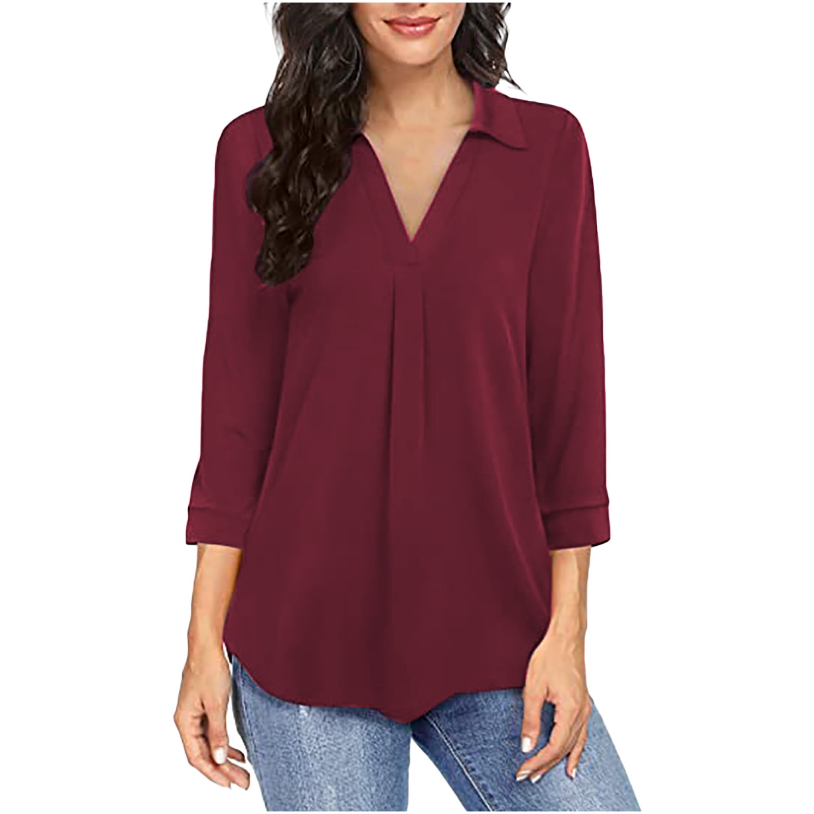 Crushed 3/4 Sleeve 'Bold' V-Neck main image 0