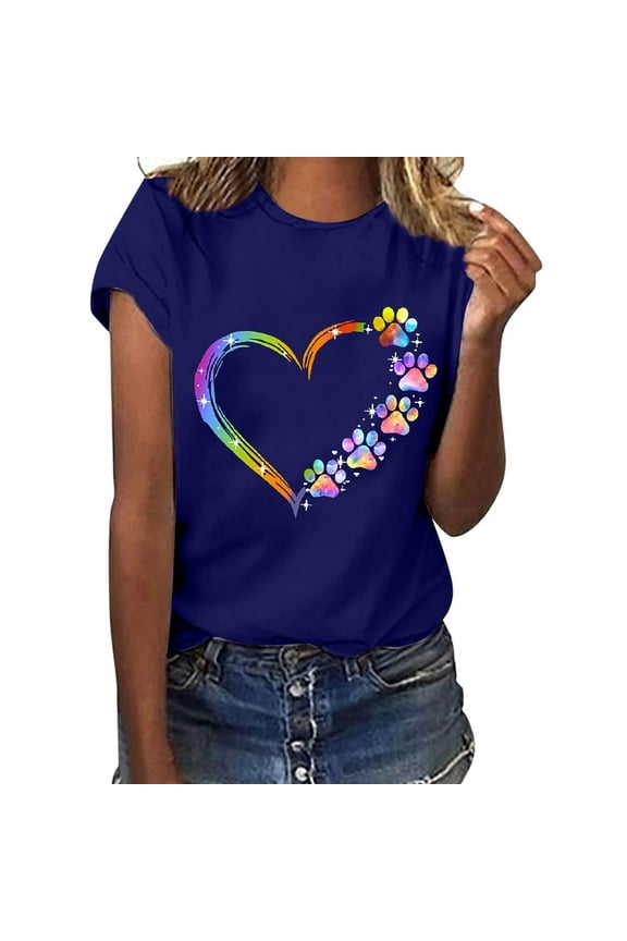 Women's Plus Size Tops Dressy Heart Shape Graphic Summer Cew Neck Short Sleeve T-Shirts