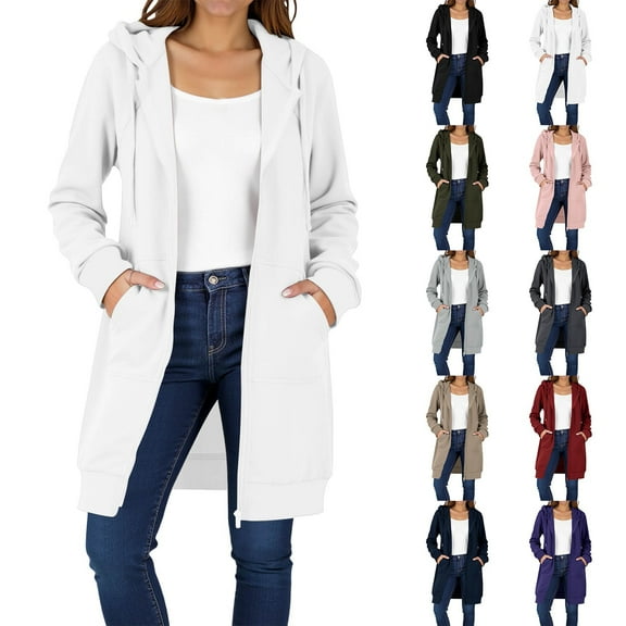 HONHUZH Women's Zip Up Hoodies Long Sleeve Long Tunic Sweatshirts Oversized Fleece Casual Fall Jacket Coat with Pocket